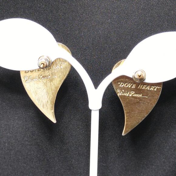 Laurel Burch "Dove Heart" Post Earrings, Gold Plated, 1980s Vintage Jewelry - Picture 10 of 10
